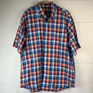 Alan Flusser Plaid Short Sleeve Button Up Shirt, XL